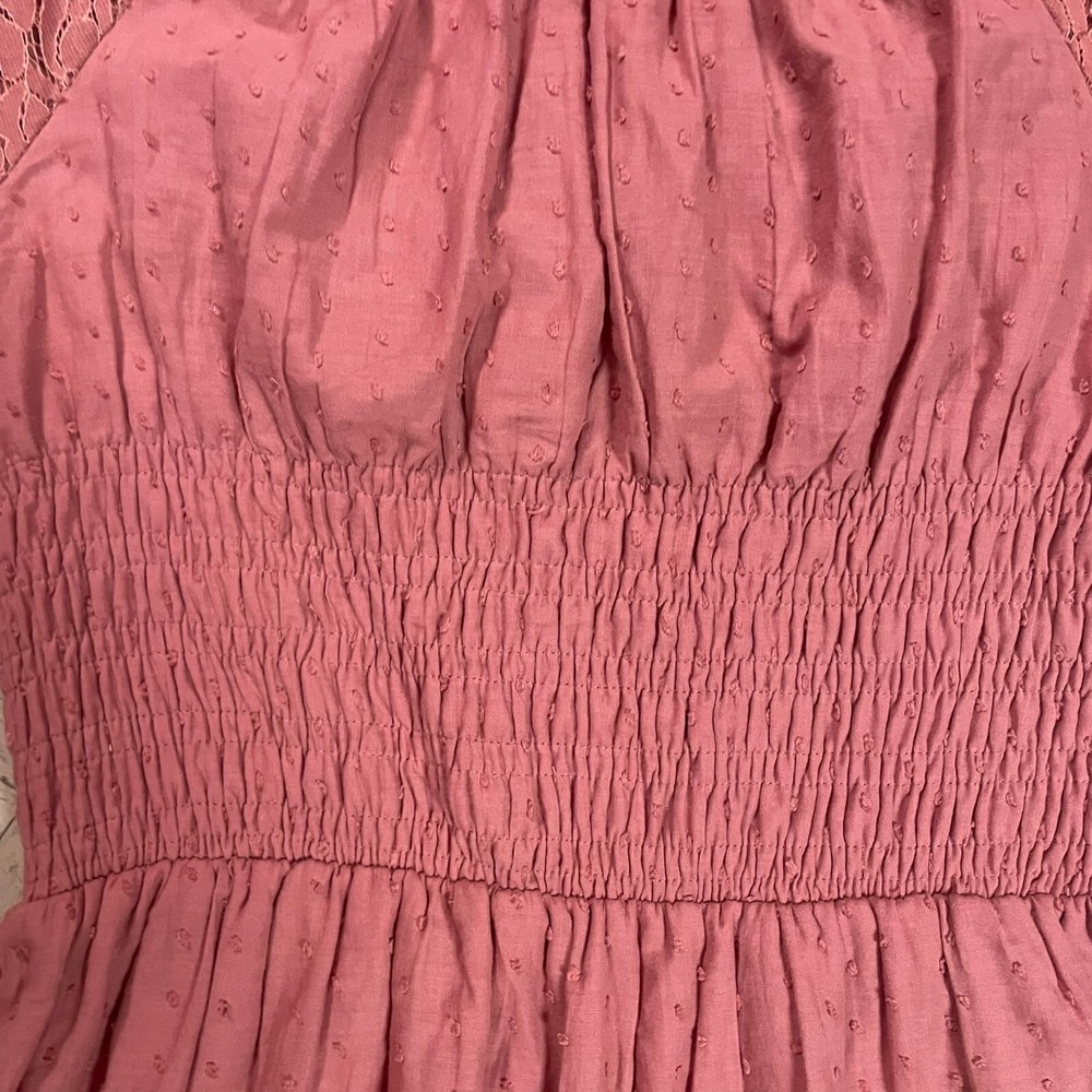 ANNA-KACI Sz XL Milkmaid Y2K Babydoll Dress Lace Sleeve/Trim Swiss Dot Smocked - Picture 4 of 11